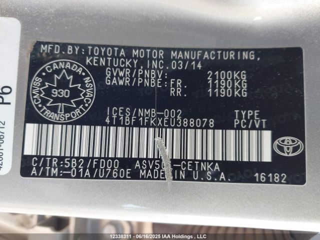 4T1BF1FKXEU388078 Toyota 2ar-fe
