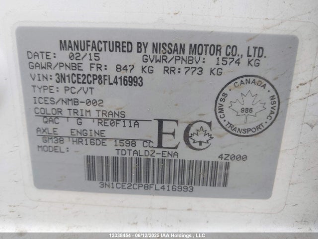 3N1CE2CP8FL416993 Nissan 2015