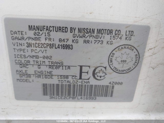 3N1CE2CP8FL416993 Nissan 2015