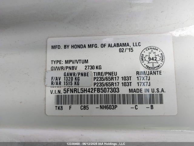 5FNRL5H42FB507303 Honda j35z8