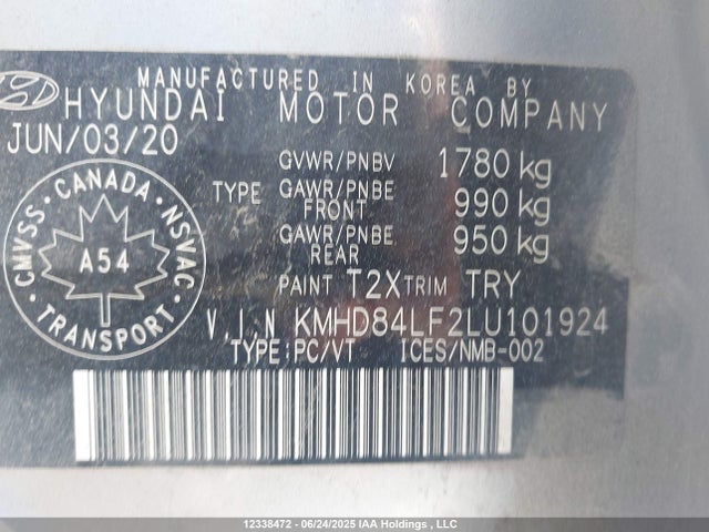 KMHD84LF2LU101924 Hyundai mpi nu
