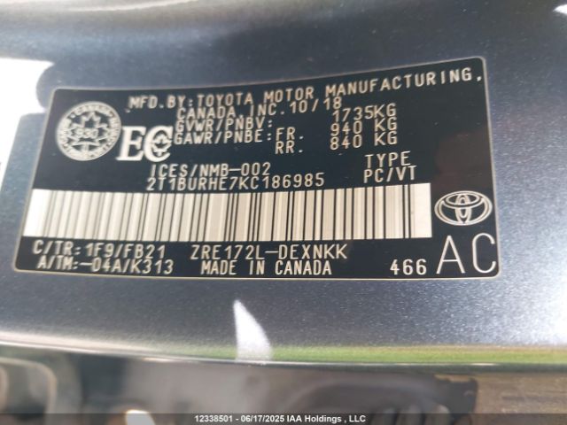 2T1BURHE7KC186985 Toyota 2zr-fe