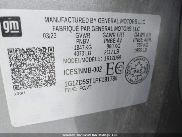 1G1ZD5ST1PF181786 Chevrolet lfv