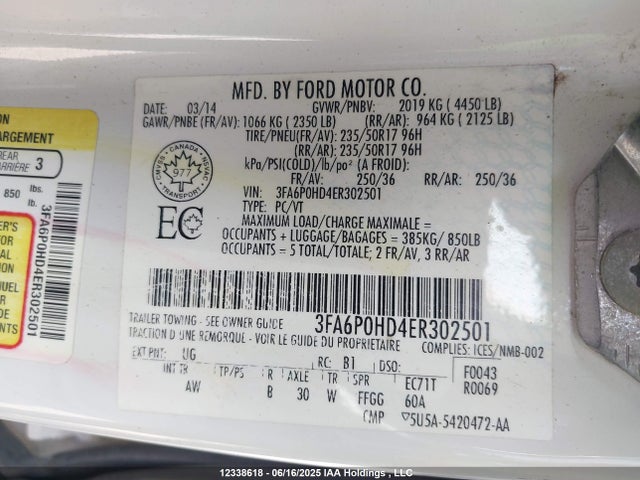 Ford Fusion 2014 3FA6P0HD4ER302501 Image 9