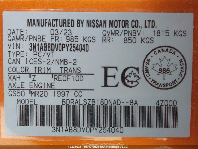 Nissan 2023 2023 3N1AB8DV0PY254040 Image 9