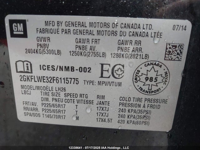 2GKFLWE32F6115775 GMC lfx - sidi, vvt, e85 max, alum