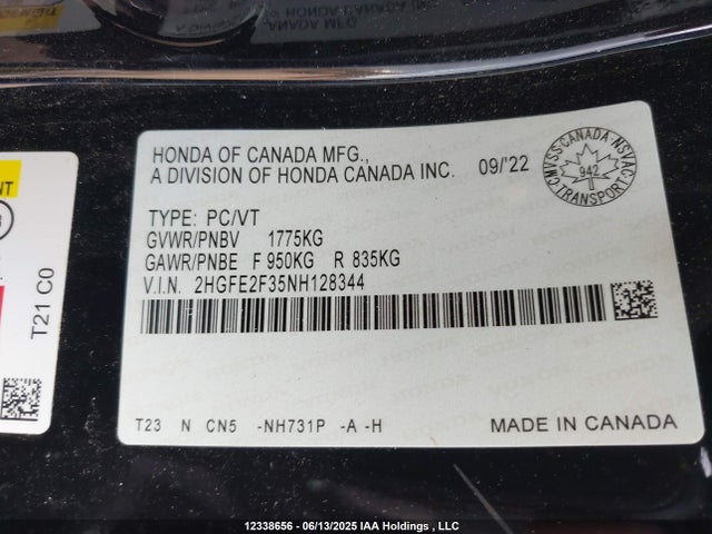 Honda Civic 2022 2HGFE2F35NH128344 Image 9