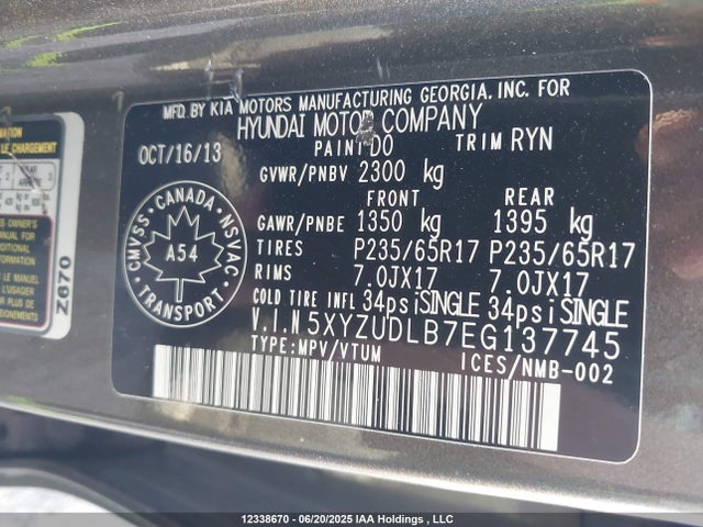 5XYZUDLB7EG137745 Hyundai gdi theta