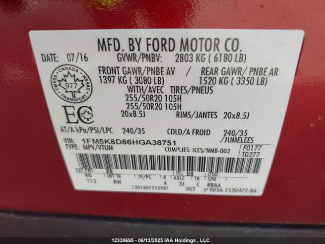 1FM5K8D86HGA38751 Ford 3.5l ti-vct