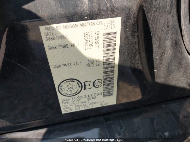 Nissan Altima 2016 1N4AL3AP0GN317756 Image 9