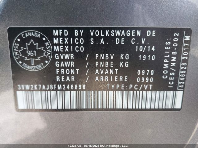 3VW2K7AJ8FM246896 Volkswagen Jetta 2.0l Trendline/2.0l Trendline+