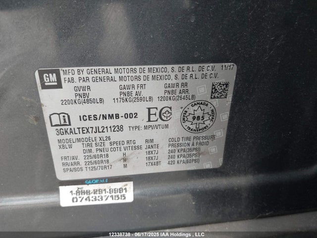 3GKALTEX7JL211238 GMC ltg - spark ignited direct injection, alum dohc, vvt, dcvcp turbo, e0-e100, alum