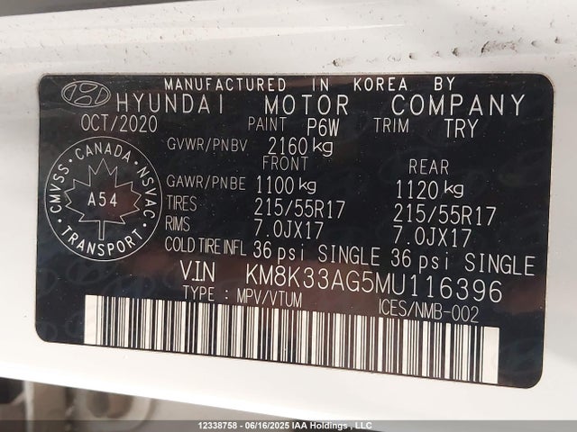 KM8K33AG5MU116396 Hyundai 2021