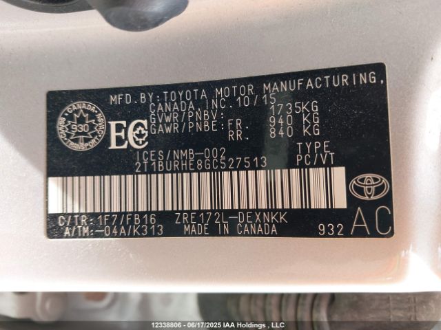 2T1BURHE8GC527513 Toyota 2zr-fe