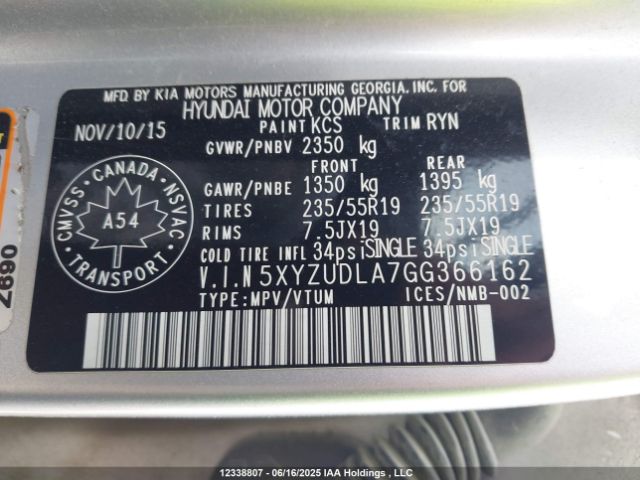 5XYZUDLA7GG366162 Hyundai t-gdi theta ii