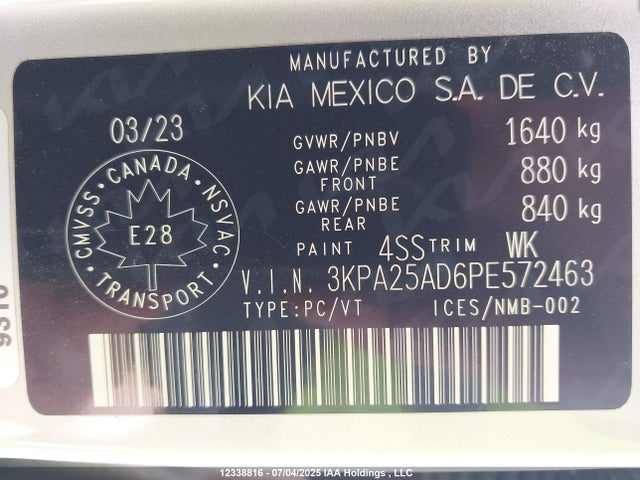 3KPA25AD6PE572463 KIA mpi gamma ii