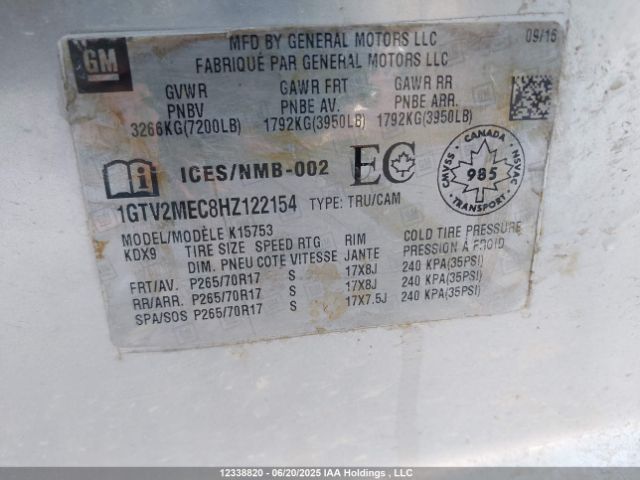 1GTV2MEC8HZ122154 GMC l83 -spark ignited direct injection, variable valve timing, afm, e85 max, alum