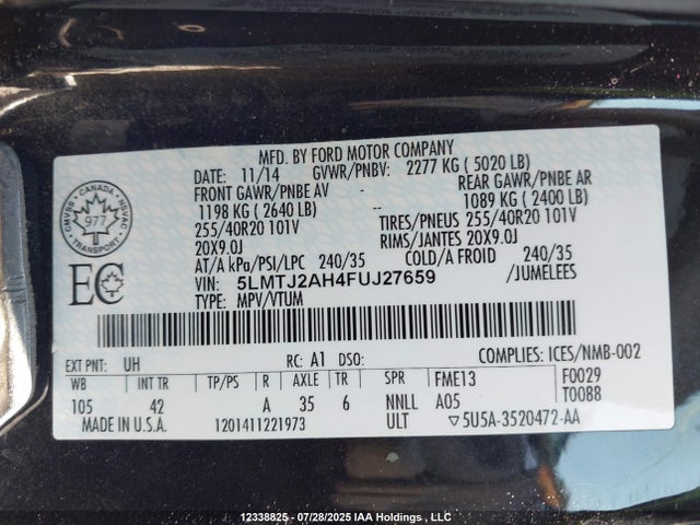 5LMTJ2AH4FUJ27659 Lincoln MKC