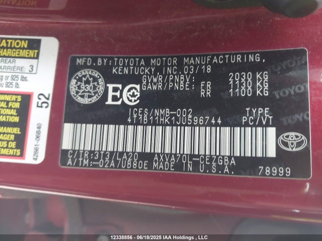 4T1B11HK1JU596744 Toyota a25a-fks