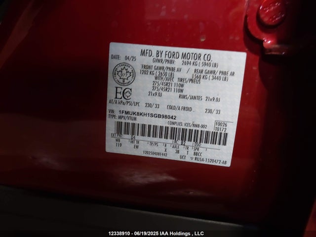1FMUK8KH1SGB98042 Ford tivct