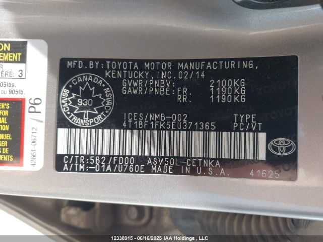 4T1BF1FK5EU371365 Toyota 2ar-fe