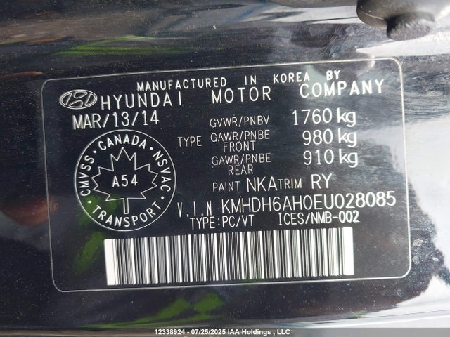 KMHDH6AH0EU028085 Hyundai dohc gdi nu