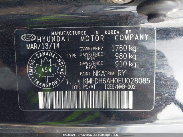 KMHDH6AH0EU028085 Hyundai dohc gdi nu