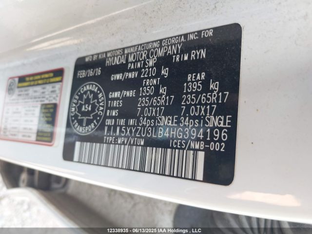 5XYZU3LB4HG394196 Hyundai gdi theta ii
