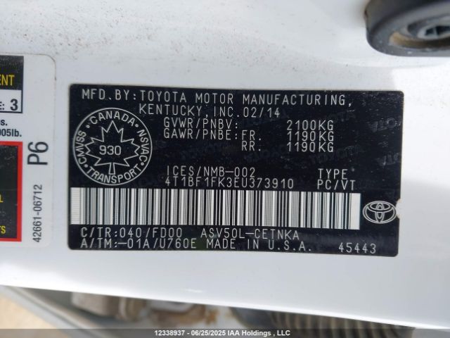 4T1BF1FK3EU373910 Toyota 2ar-fe