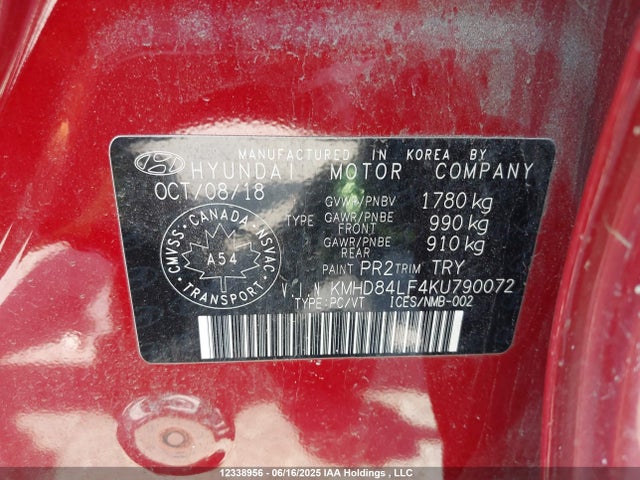 KMHD84LF4KU790072 Hyundai Elantra Sel/value/limited