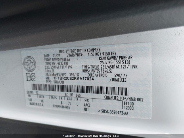 Ford 3.5l v6 cyclone 2024 1FTBR2C82RKA17024 Image 9