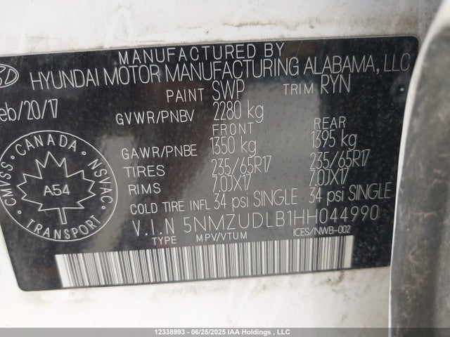 5NMZUDLB1HH044990 Hyundai gdi theta ii