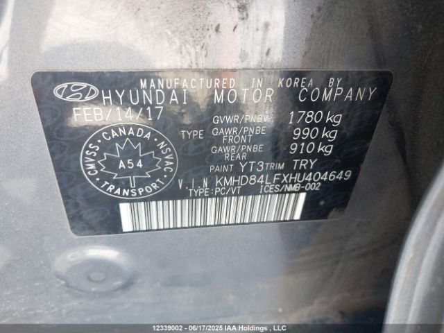 KMHD84LFXHU404649 Hyundai 2017
