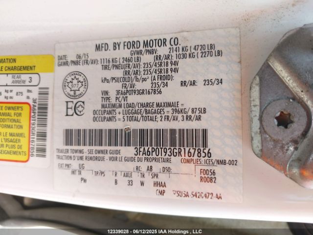 3FA6P0T93GR167856 Ford 2016