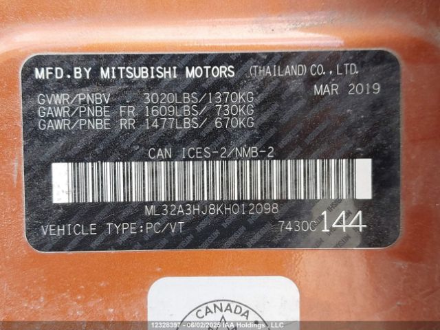 ML32A3HJ8KH012098 Mitsubishi Mirage Es/es Limited