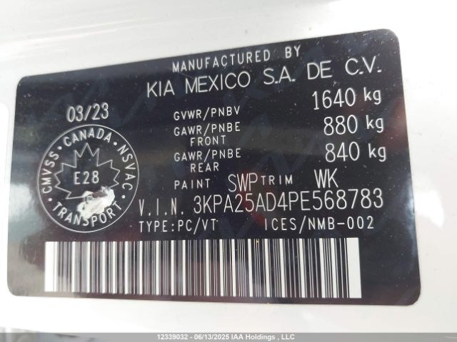 3KPA25AD4PE568783 KIA mpi gamma ii