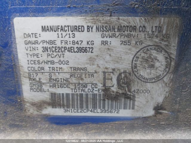 3N1CE2CP4EL395672 Nissan Versa Note 1.6 S/1.6 Sl/1.6 Sv