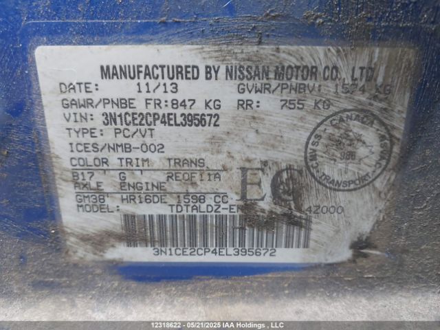 3N1CE2CP4EL395672 Nissan Versa Note 1.6 S/1.6 Sl/1.6 Sv