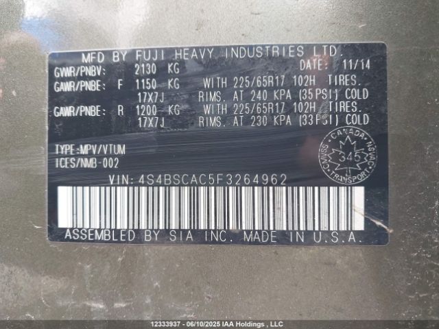 4S4BSCAC5F3264962 Subaru Outback 2.5i