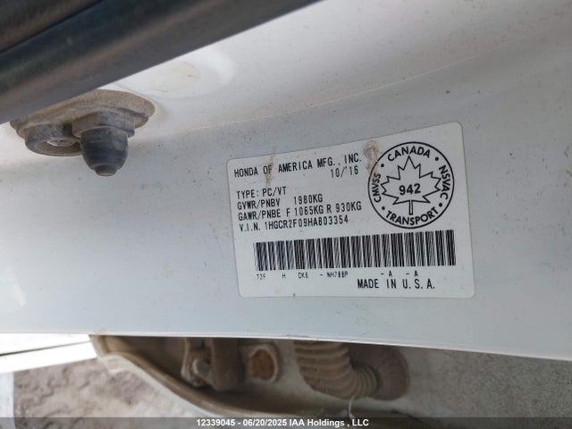 1HGCR2F09HA803354 Honda k24w1