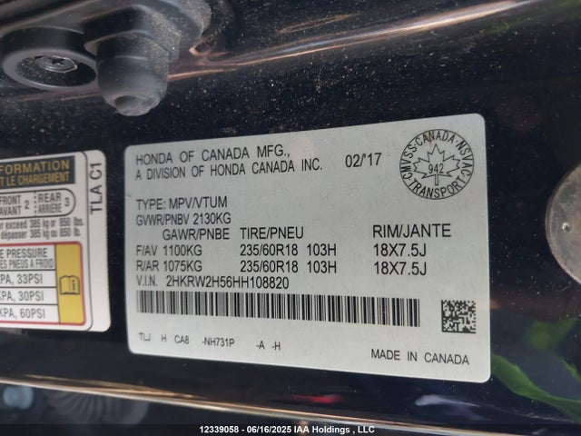 2HKRW2H56HH108820 Honda l15be