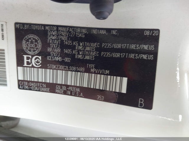 Toyota 2gr-fks 2020 5TDKZ3DC2LS081489 Image 8