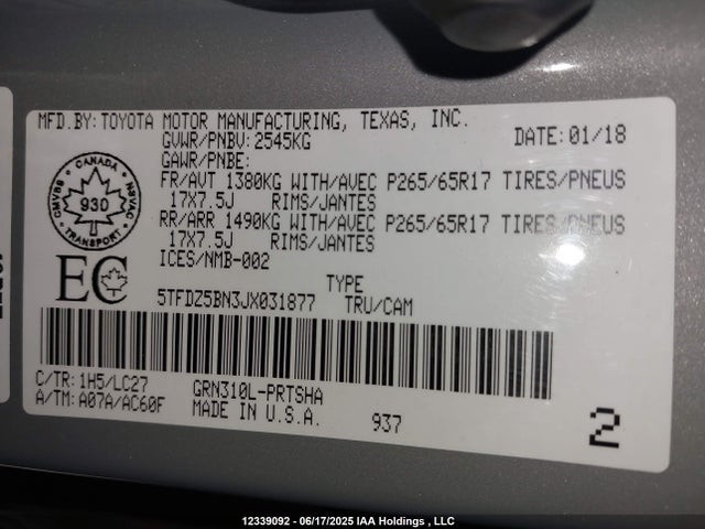 Toyota 2gr-fks 2018 5TFDZ5BN3JX031877 Image 9