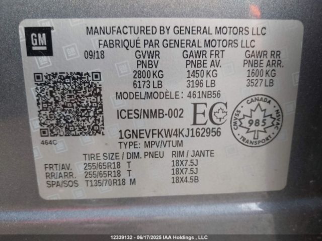 1GNEVFKW4KJ162956 Chevrolet lfy - spark ignited direct injection, atss, gen 1