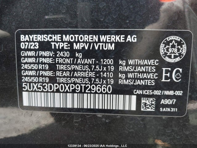 5UX53DP0XP9T29660 BMW X3