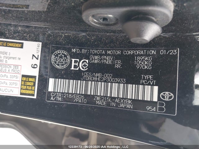 JTDBDMHE2P3003933 Toyota 2zr-fxe, 1vm+1wm