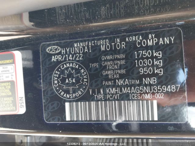 KMHLM4AG5NU359487 Hyundai ELANTRA SEL