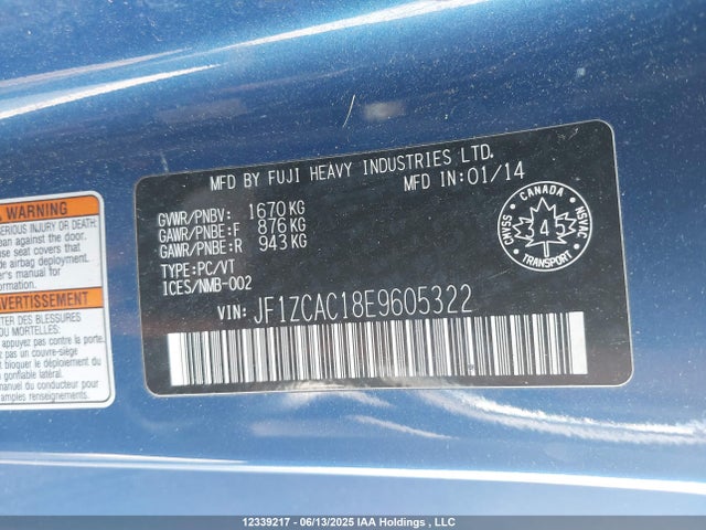 JF1ZCAC18E9605322 Subaru 2014