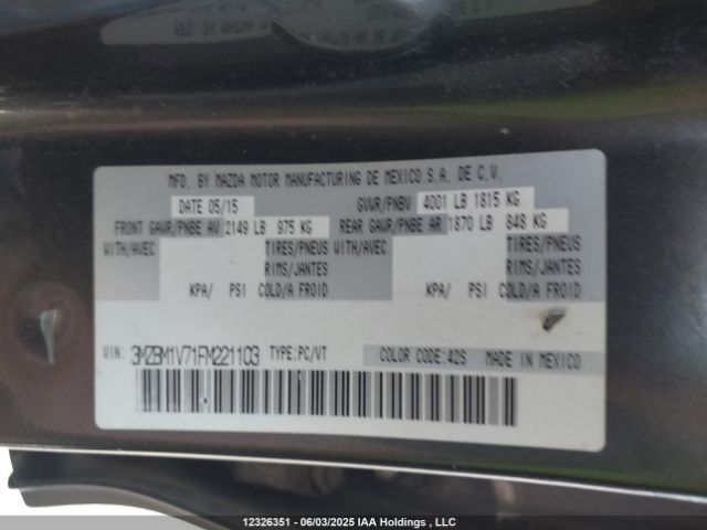 3MZBM1V71FM221103 Mazda Mazda3 Gs