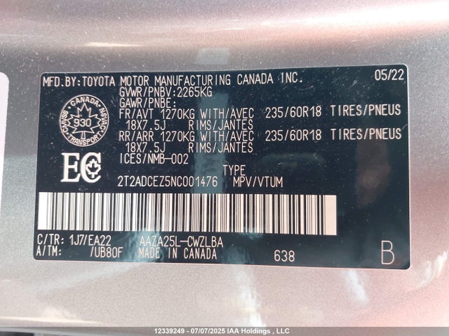 2T2ADCEZ5NC001476 Lexus a25a-fks